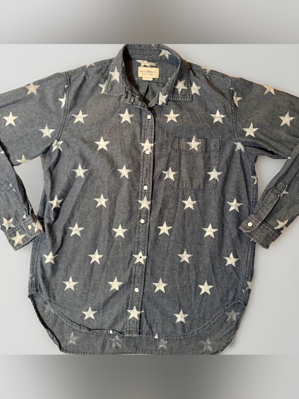 VTG Y2K Denim & Supply Ralph Lauren Shirt Womens L Blue Star Chambray Button Up